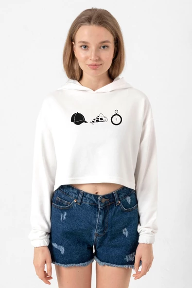 The Walking Dead Glenn Rhee Symbols Ekru Kadın Crop Kapşonlu ürün görseli 1