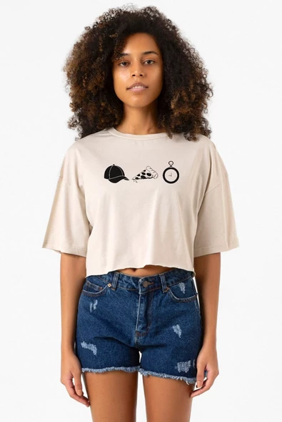 The Walking Dead Glenn Rhee Symbols Bej Kadın Crop Tshirt ürün görseli 1