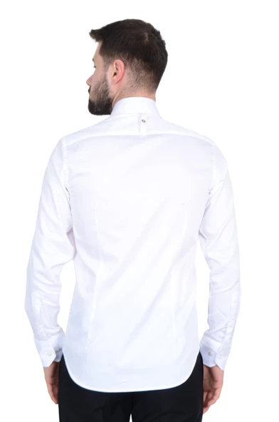 Cengiz İnler Yarasa Yaka Pamuk Saten Cepsiz Slim Fit Erkek Gömlek - 6