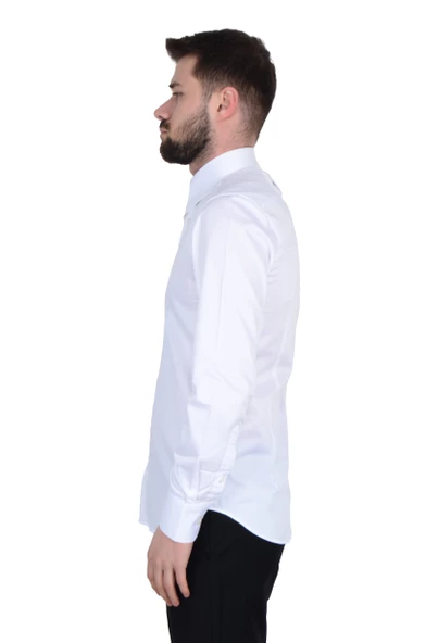 Cengiz İnler Yarasa Yaka Pamuk Saten Cepsiz Slim Fit Erkek Gömlek - 7