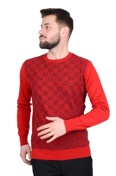 Cengiz İnler Bisiklet Yaka Kare Desen Yünlü Erkek Triko Kazak - 8