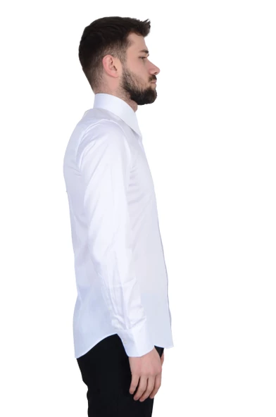 Cengiz İnler Yarasa Yaka Pamuk Saten Cepsiz Slim Fit Erkek Gömlek - 5