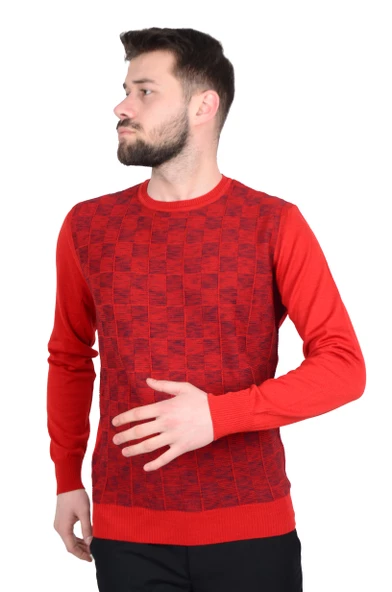 Cengiz İnler Bisiklet Yaka Kare Desen Yünlü Erkek Triko Kazak - 2
