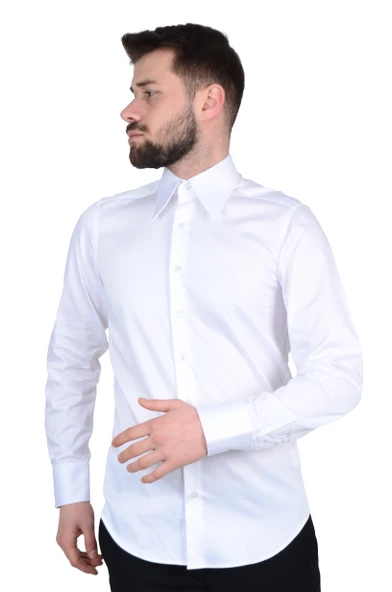 Cengiz İnler Yarasa Yaka Pamuk Saten Cepsiz Slim Fit Erkek Gömlek - 9