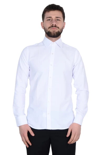 Cengiz İnler Standart Yaka Cepsiz Filafil Doku Slim Fit Erkek Gömlek - 2