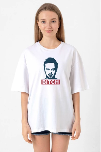 Breaking Bad Jesse Pinkman Bitch Beyaz Kadın Oversize Tshirt ürün görseli 1