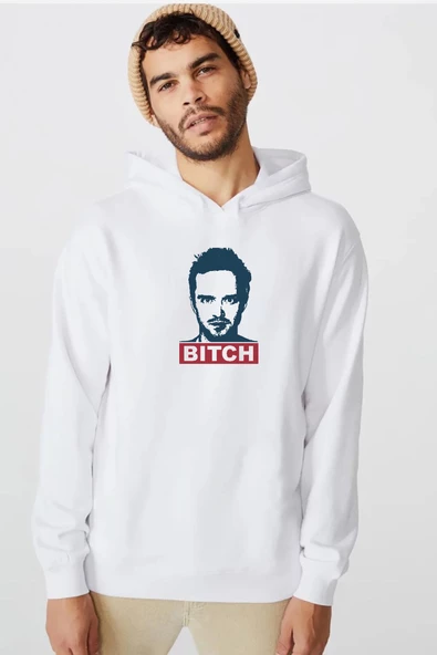 Breaking Bad Jesse Pinkman Bitch Beyaz Erkek 3ip Kapşonlu  Sweatshirt ürün görseli 1