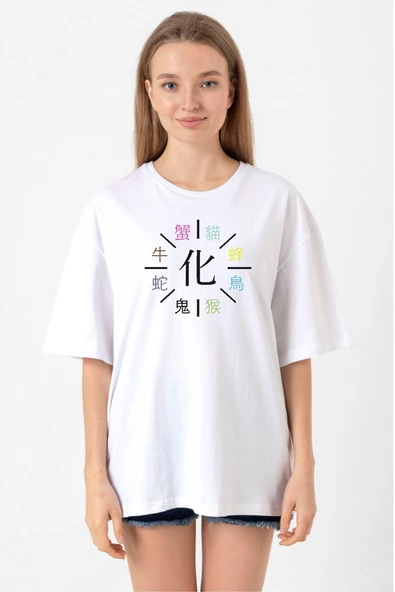 Monogatari Anime Apparitions Beyaz Kadın Oversize Tshirt ürün görseli 1