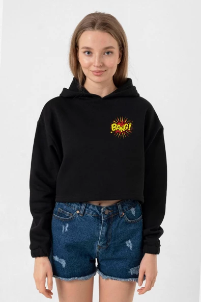 Big Bang Theory Bang Logo Siyah Kadın Crop Kapşonlu