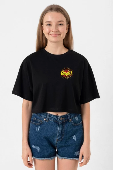 Big Bang Theory Bang Logo Siyah Kadın Crop Tshirt