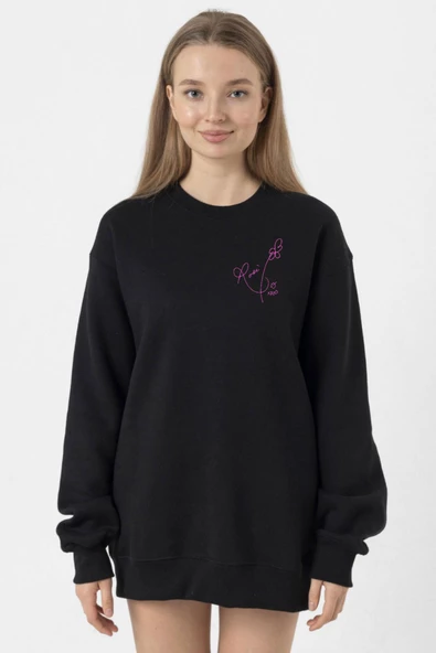 Blackpink Rose Signature Siyah Kadın 2ip Sweatshirt