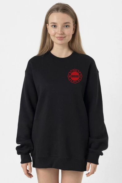 Chicago Fire Logo Siyah Kadın 2ip Sweatshirt