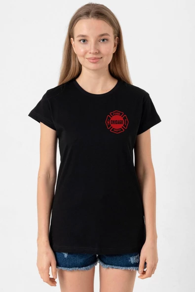 Chicago Fire Logo Siyah Kadın Tshirt