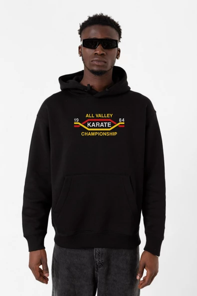Cobra Kai All Valley Karate Championship 1984 Siyah Erkek 3ip Kapşonlu Sweatshirt