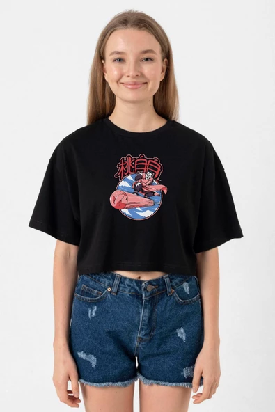 Dragon Ball Z Anime Tao Pai Pai Express Siyah Kadın Crop Tshirt ürün görseli 1