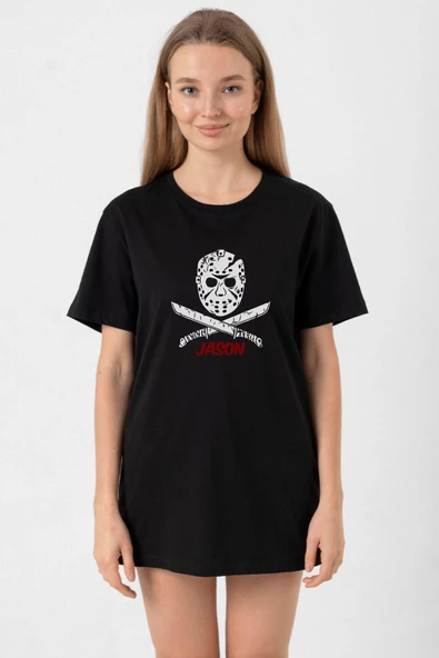 Friday The 13th Jason Mask Siyah Kadın Oversize Tshirt