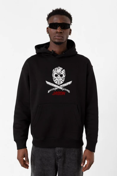 Friday The 13th Jason Mask Siyah Erkek 3ip Kapşonlu Sweatshirt
