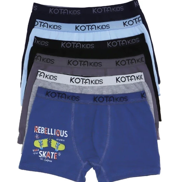 KOTA 1005 ERKEK ÇOCUK RENKLİ BASKILI BOXER 6 ADET