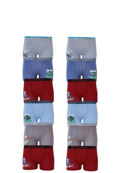 KOTA 1005 ERKEK ÇOCUK RENKLİ BASKILI BOXER 6 ADET - 2