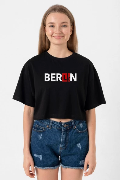 La Casa De Papel Berlin Ak Siyah Kadın Crop Tshirt ürün görseli 1
