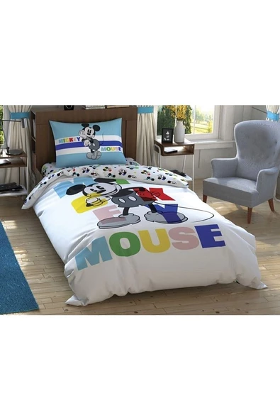 Disney Mickey Colour Face Lisanslı Nevresim Takımı Lastikli 160 Cm X 220 Cm