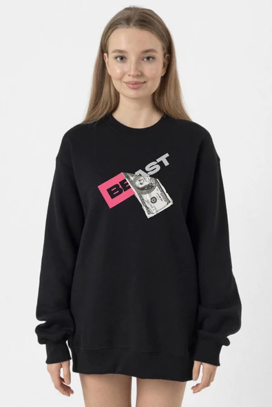Mr Beast Dollar Bill Siyah Kadın 2ip Sweatshirt