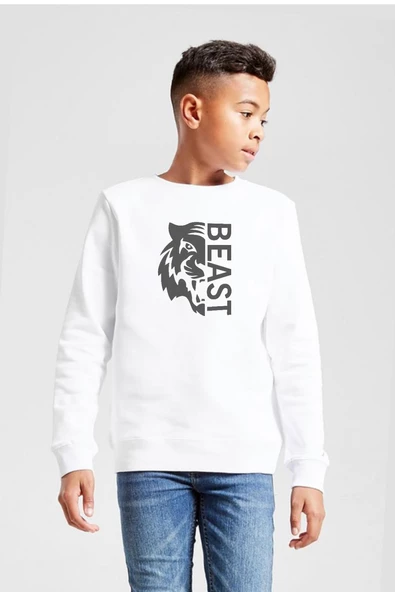 Mr Beast Half Face Beyaz Çocuk 2ip Sweatshirt