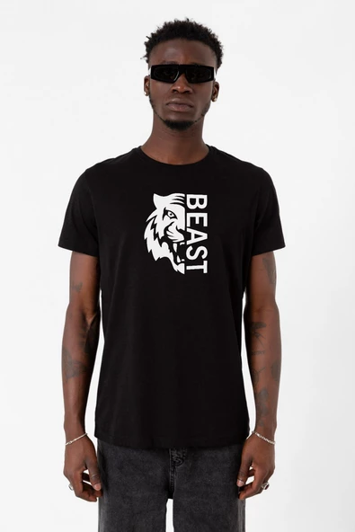 Mr Beast Half Face Siyah Erkek Tshirt