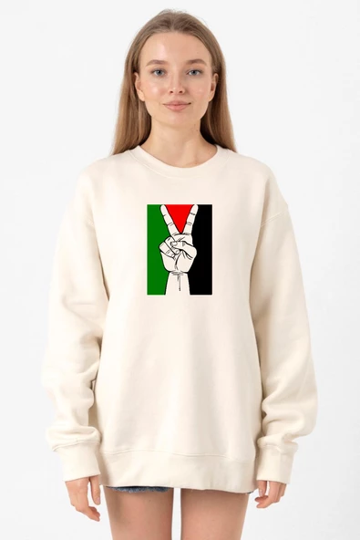 Free Hand Palestine Flag Ekru Kadın 2ip Sweatshirt