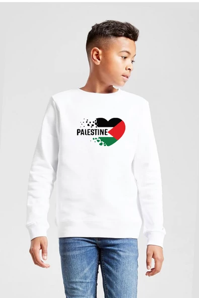Heart Palestine Flag Beyaz Çocuk 2ip Sweatshirt