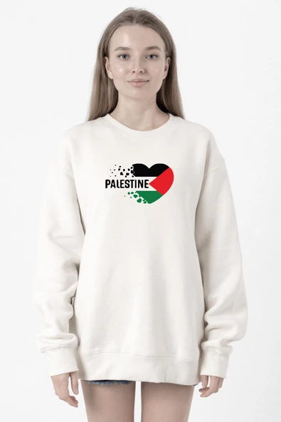 Heart Palestine Flag Beyaz Kadın 2ip Sweatshirt ürün görseli