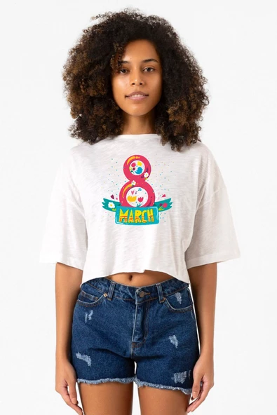 International Women's Day Beyaz Kırçıllı Kadın Crop Tshirt