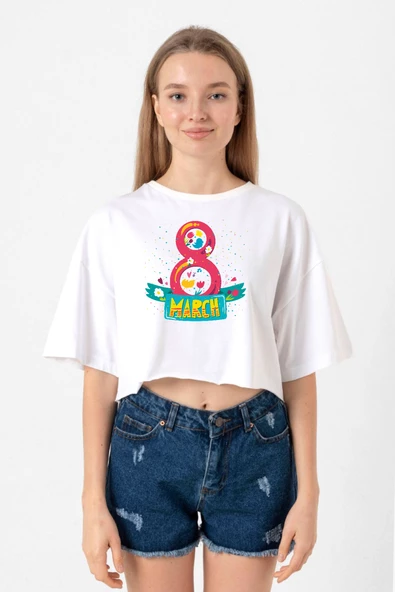 International Women's Day Beyaz Kadın Crop Tshirt ürün görseli 1