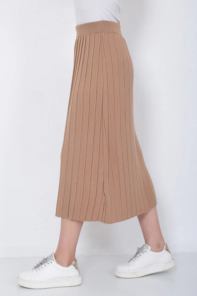 Kadın Triko Etek Oversize Vizon - 8