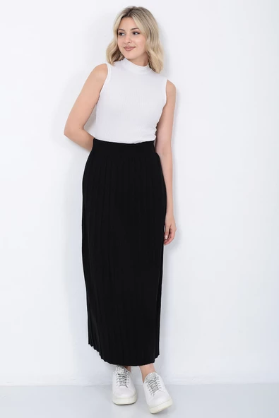 Kadın Triko Etek Oversize Siyah - 3