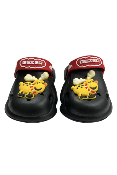 Gezer Kaydırmaz Taban Erkek Çocuk Terlik Geyik Siyah Kırmızı - 3