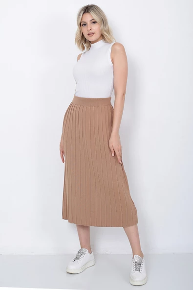 Kadın Triko Etek Oversize Vizon