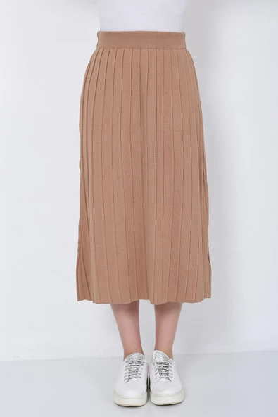 Kadın Triko Etek Oversize Vizon - 5