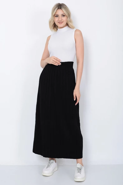 Kadın Triko Etek Oversize Siyah - 5