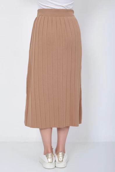 Kadın Triko Etek Oversize Vizon - 7