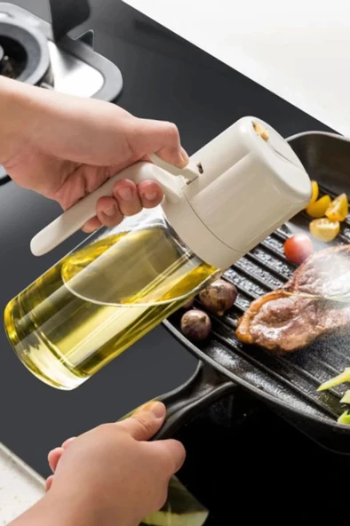 Madamev 2'li Çift Fonksiyonlu Cam Yağdanlık 450ml Zeytinyağı Sıvıyağ Şişesi Airfryer Sprey Yağlık Sirkelik - 3