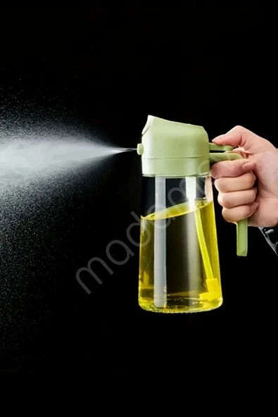 Madamev 2'li Çift Fonksiyonlu Cam Yağdanlık 450ml Kulplu Zeytinyağı Sıvıyağ Şişesi Airfryer Sprey Yağlık - 3