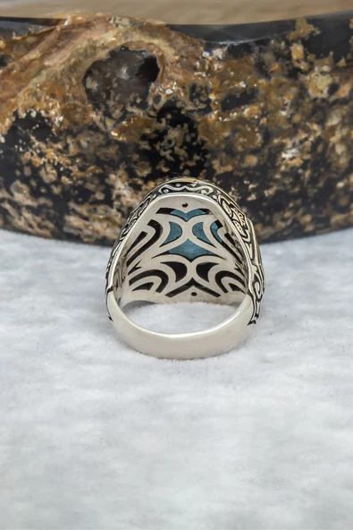 Mavi Paraiba Taşlı 925 Gümüş Erkek Yüzük - Resim 4