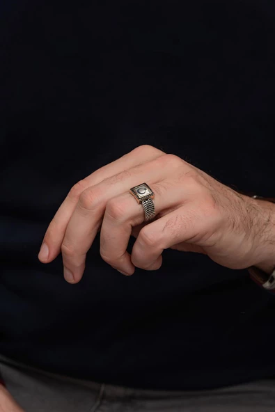 Ayyıldız Desenli 925 Gümüş Erkek Yüzük - Resim 4