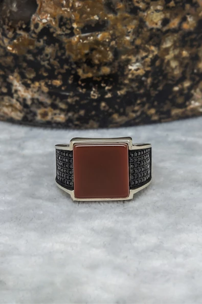 Kare Akik Taşlı 925 Gümüş Erkek Yüzük - Resim 10