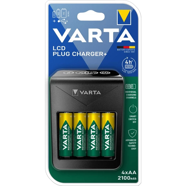 VARTA LCD Plug Şarj Cihazı + 4 adet 2100 mAH AA Şarj Edilebilir Pil