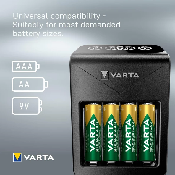 VARTA LCD Plug Şarj Cihazı + 4 adet 2100 mAH AA Şarj Edilebilir Pil - 9