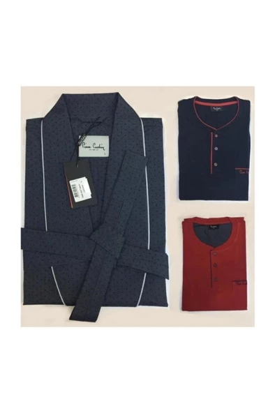 Pierre Cardin 5560 Lacivert Damatlık Ropteşambr 5 Li Pijama Set - 3