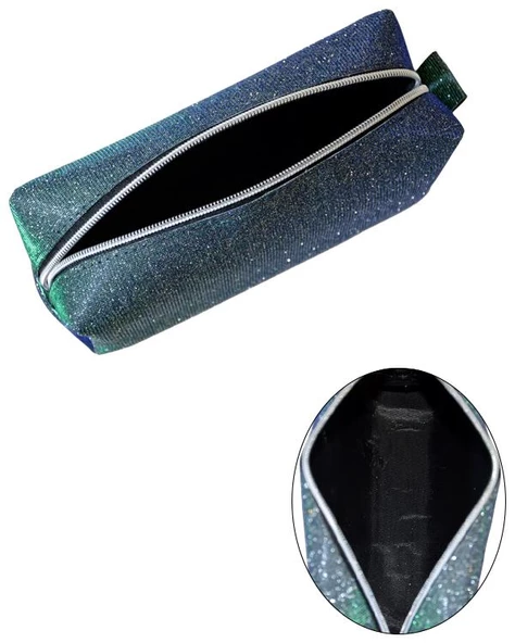 Yuga Makyaj Çantası Simli Hologramlı Yeşil - 3