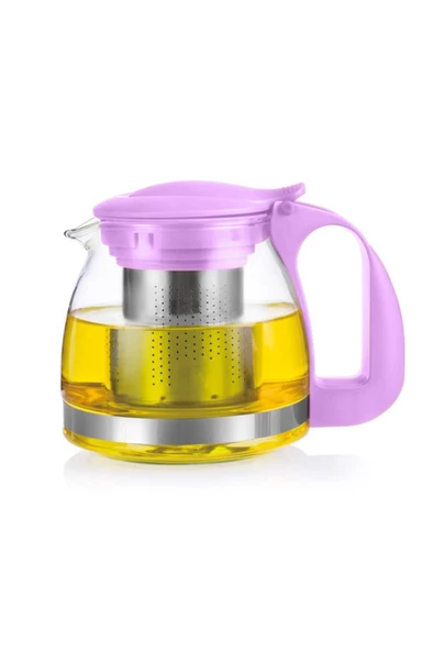 Nishev Renkli Süzgeçli Cam Demlik 700 ML - Mor